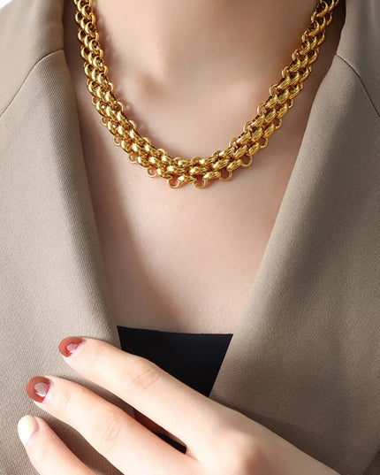 Gold Chain Link Jewelry Set with Necklace and Bracelet 