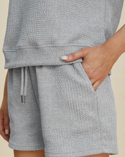 Double Take Full Size Texture Short Sleeve Top and Shorts Set
