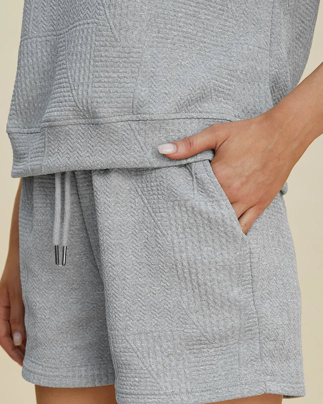 Double Take Full Size Texture Short Sleeve Top and Shorts Set