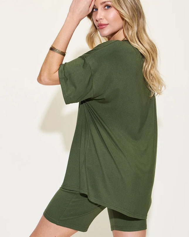 Basic Bae Full Size V-Neck Drop Shoulder T-Shirt and Shorts Set 