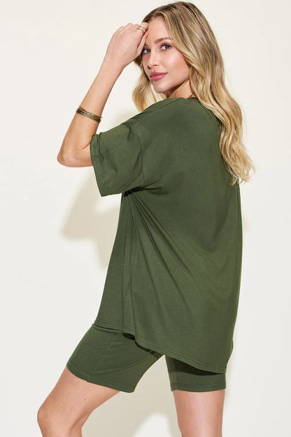 Basic Bae Full Size V-Neck Drop Shoulder T-Shirt and Shorts Set 