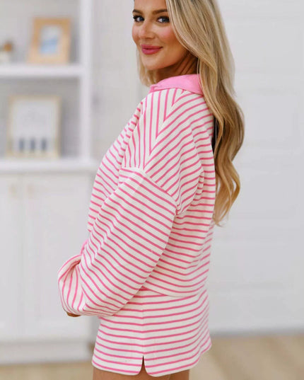 Striped Dropped Shoulder Top and Skirt Set