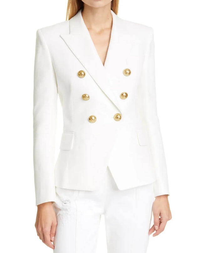 Lapel Collar Long Sleeve Blazer White