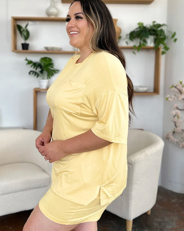 Basic Bae Bamboo Full Size Round Neck Drop Shoulder T-Shirt and Shorts Set