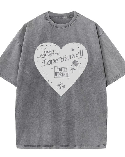 Heart Round Neck Short Sleeve T-Shirt 