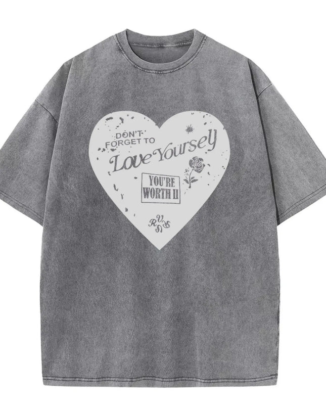 Heart Round Neck Short Sleeve T-Shirt 