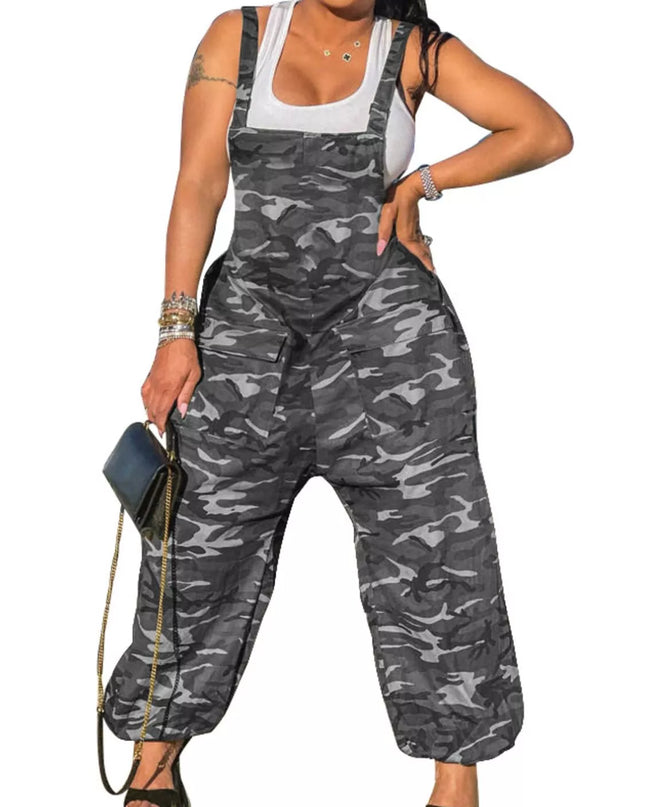 Casual Camouflage Square Neck Overalls