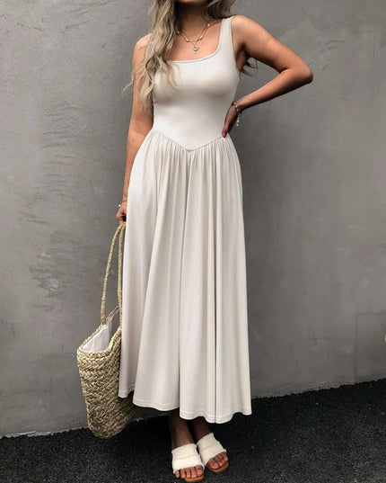 Sleeveless Midi Dress with Gathered Waist