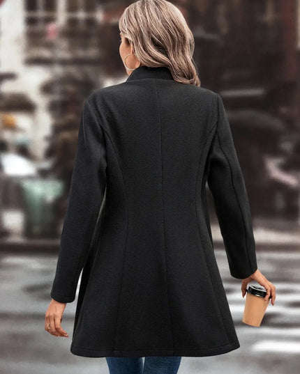 Collared Neck Long Sleeve Longline Coat