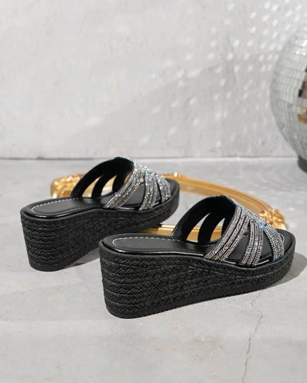 Rhinestone Embellished Open Toe Wedge Sandals 