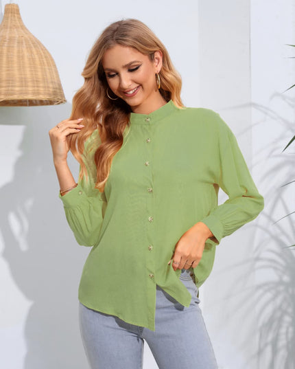 Mock Neck Buttoned Long Sleeve Shirt Light Green