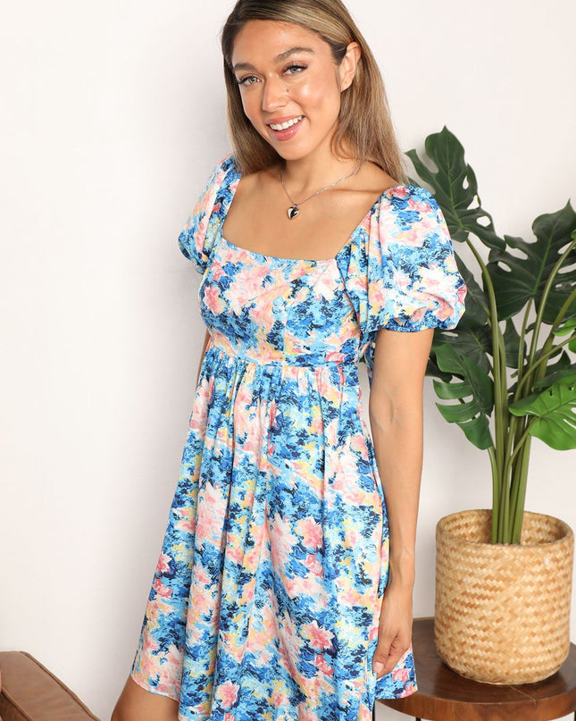 Honey Floral Square Neck Puff Sleeve Dress