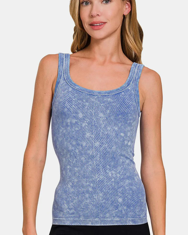 Zenana Ribbed Scoop Neck Tank Light Indigo