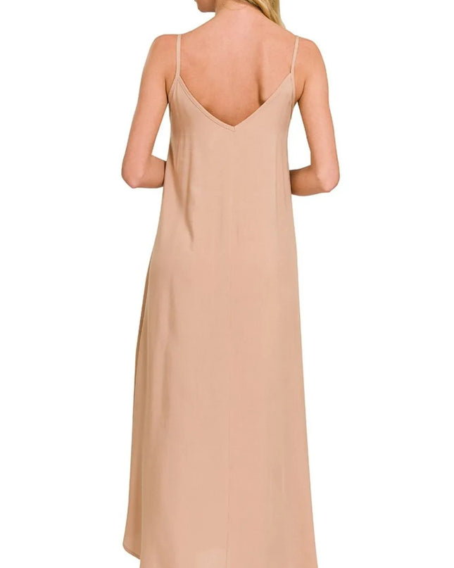 Zenana Woven Arc Hem Cami Dress With Flowy Pockets