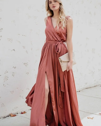 Surplice Tie Waist Maxi Dress Dusty Pink