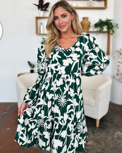 Double Take Full Size Printed Ruffle Hem Dress with Pocket