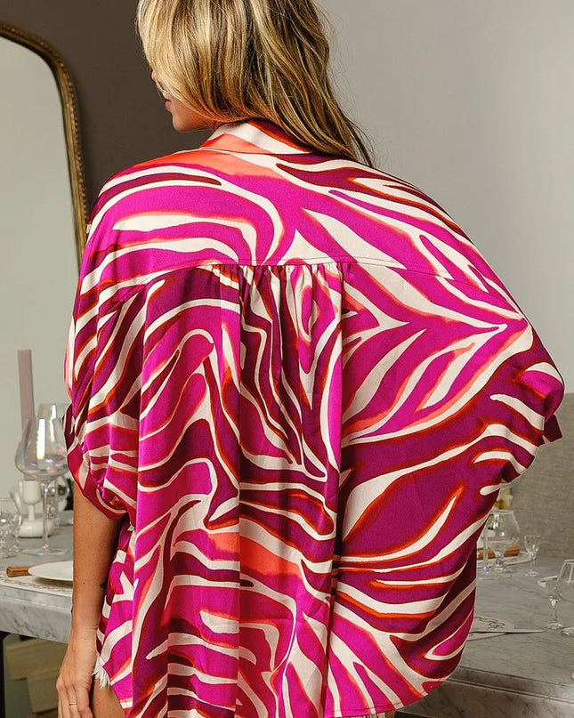 BiBi Zebra Dolman Silky Satin Shirt Top