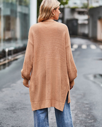 Long Sleeve Waffle-Knit Cardigan