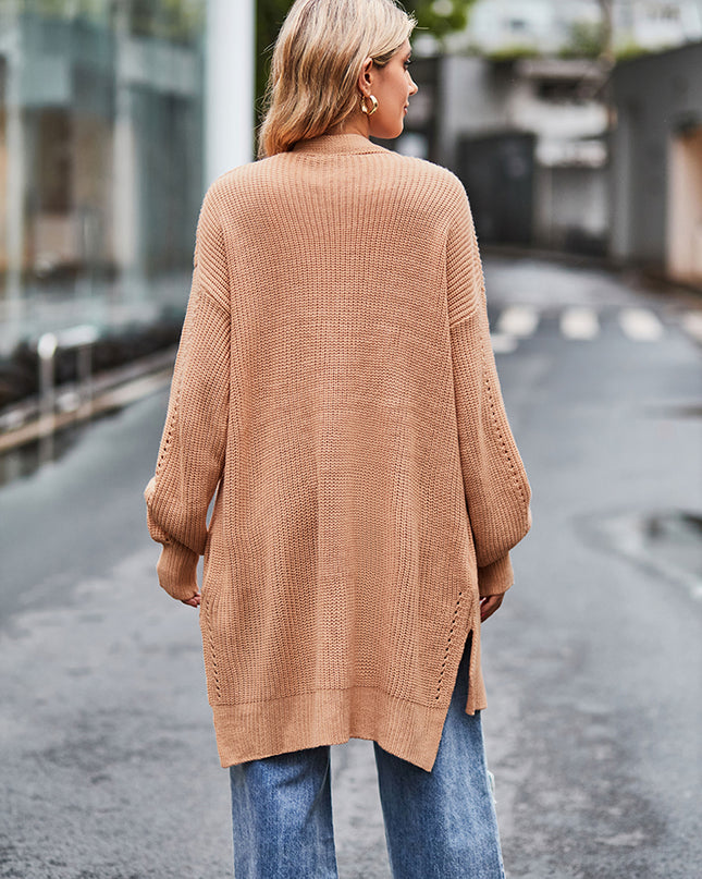Long Sleeve Waffle-Knit Cardigan