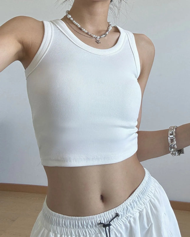 Ribbed Crop Tank Top White