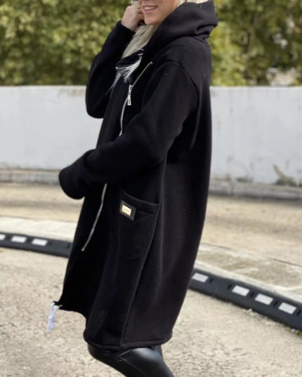 Full Size Asymmetrical Zip-Up Hooded Fleece Outerwear Plus Size