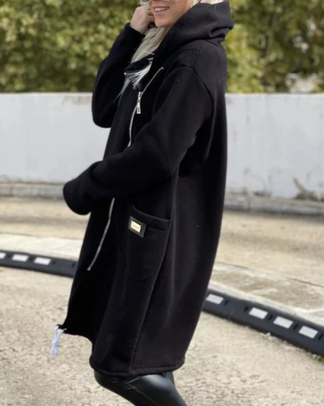 Full Size Asymmetrical Zip-Up Hooded Fleece Outerwear Plus Size