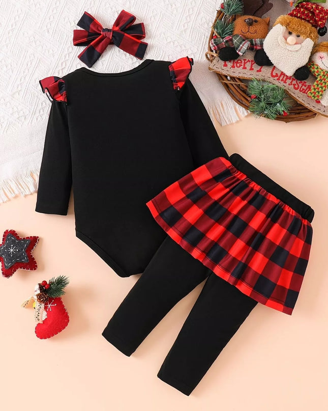 Children's Christmas Bodysuit and Pants Set with Headband