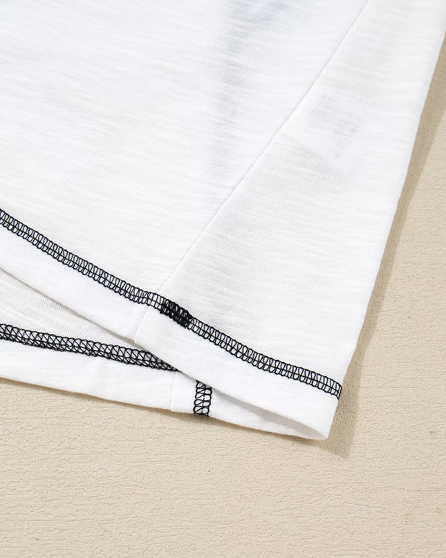 Color Block Textured Knit Patchwork Casual Top