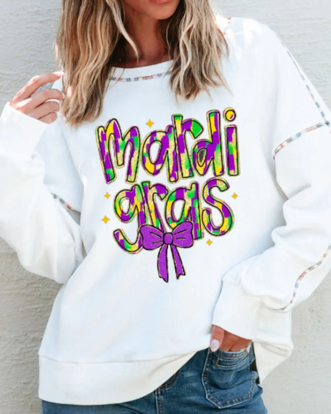 MARDI GRAS Round Neck Long Sleeve Sweatshirt