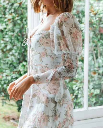 Floral Print Sweetheart Neck Mini Dress 