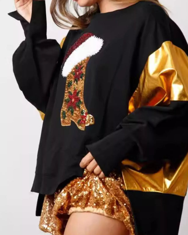 Christmas Sequin Boot Long Sleeve Sweatshirt