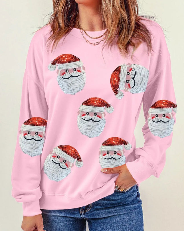 Sequin Santa Patch Round Neck Sweatshirt
