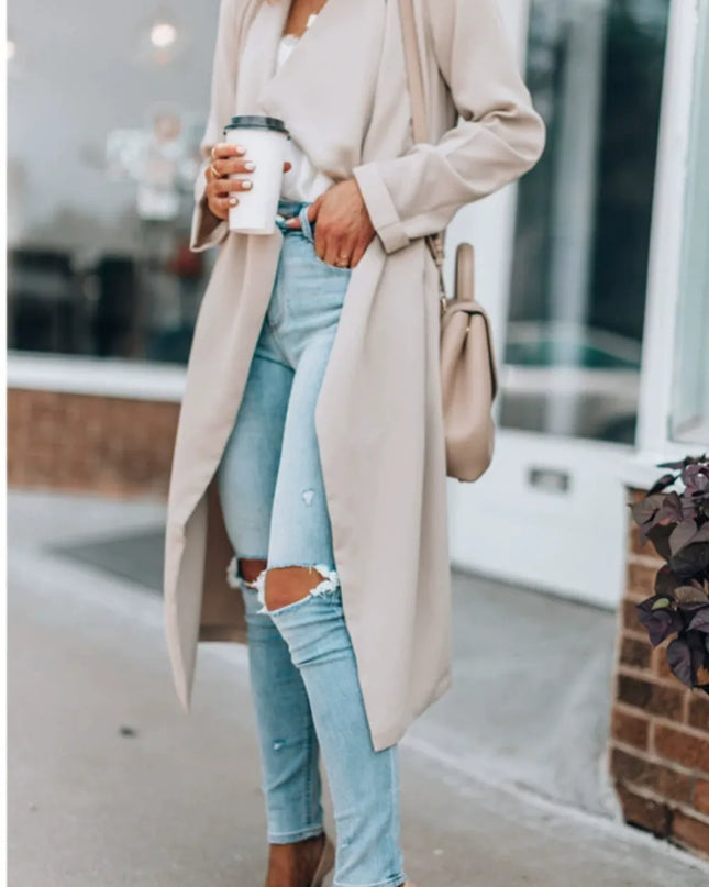 Open Front Long Sleeve Trench Coat