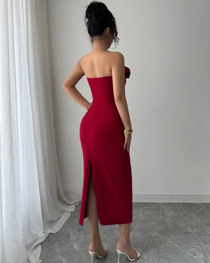 Slit Back Flower Tube Midi Dress 