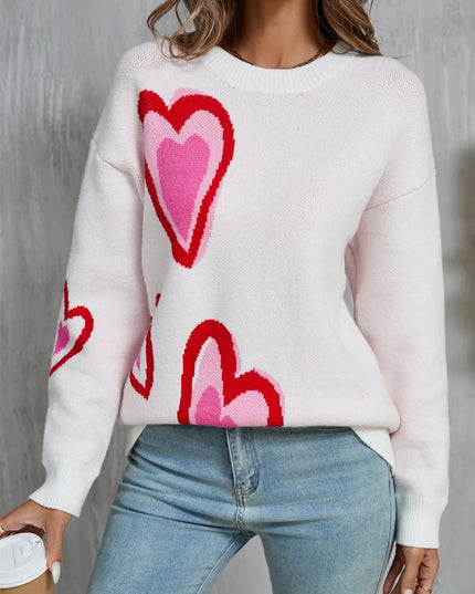 Angel Wings Heart Round Neck Long Sleeve Sweater White