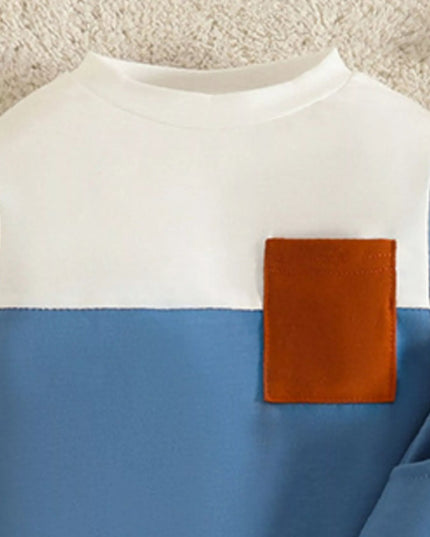 Children's Color Block Pocket Detail Top and Pants Outfit Set