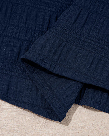 Textured Square Neck Top and Shirred High Waist Shorts Set