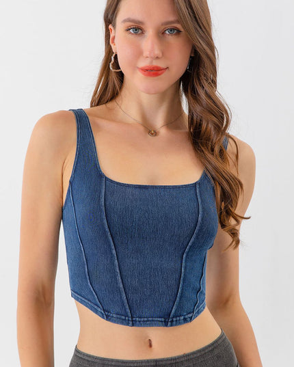 Seam Detail Cropped Denim Tank Dusty Blue