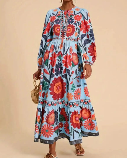 Floral Tie Waist Long Sleeve Dress