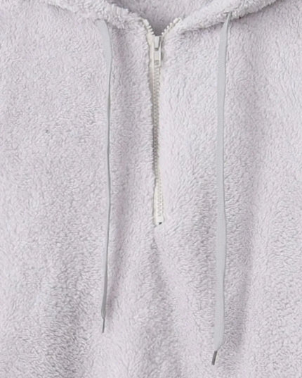 Full Size Quarter-Zip Drawstring Teddy Hoodie