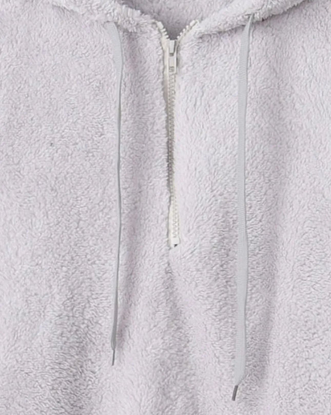 Full Size Quarter-Zip Drawstring Teddy Hoodie