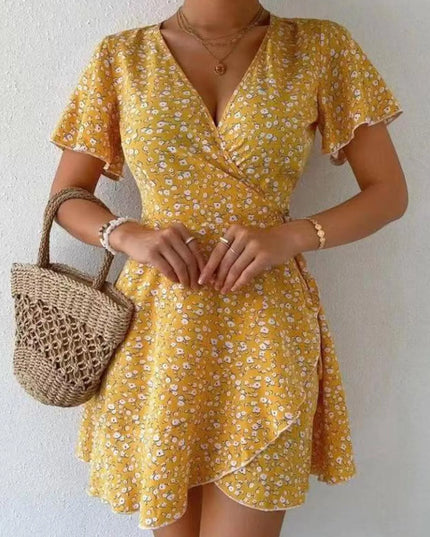 Floral Flutter Sleeve Wrap Mini Dress