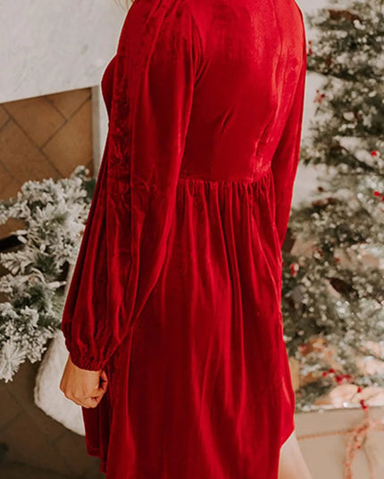 Velvet Bow Front Balloon Sleeve Dress