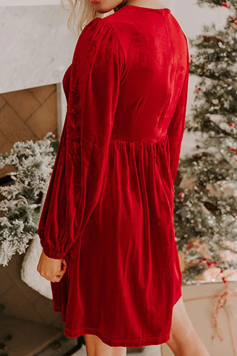 Velvet Bow Front Balloon Sleeve Dress