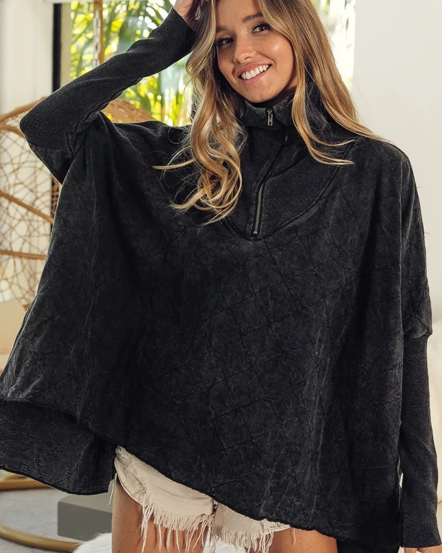 BiBi Vintage Washed Quilted Half Zip Top