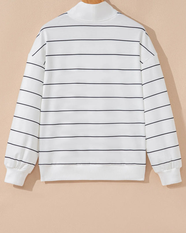 Striped Quarter Zip Sweatshirt with Relaxed Fit