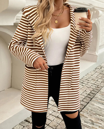 Devine Striped Long Sleeve Hooded Outerwear