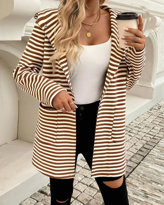 Devine Striped Long Sleeve Hooded Outerwear