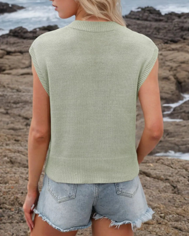 Ribbed Hem V-Neck Sweater Vest