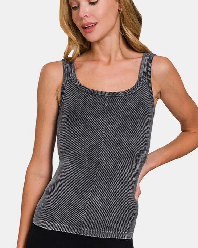 Zenana Ribbed Scoop Neck Tank Black